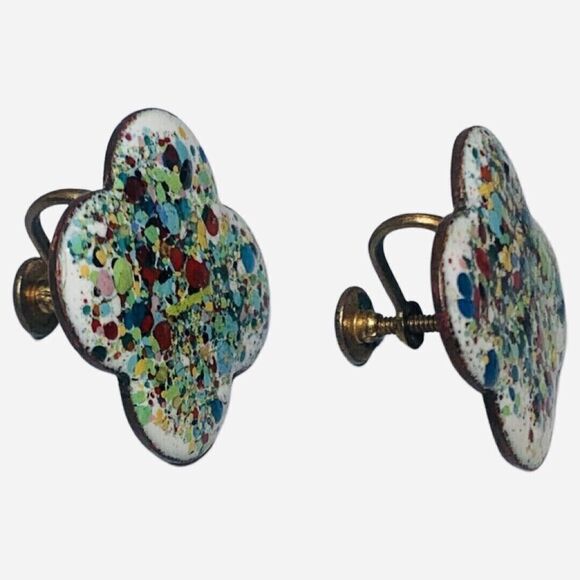 Rainbow Paint Splatter Button Earrings 7/8" Screw Back EDM Art Deco Punk - Picture 8 of 12